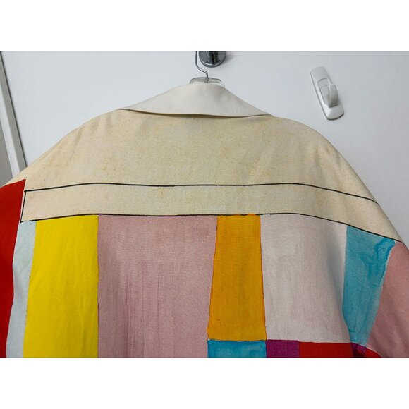 Akris Mural Print Open Front A Line Coat Jacket Red Beige Colorblock Geometric 6 - Picture 11 of 16